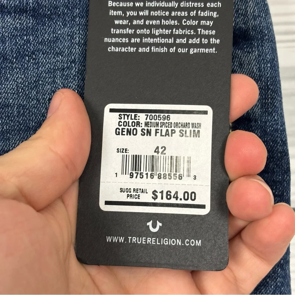 True Religion Geno Relaxed Slim Flap Jeans Size 42X32 NWT